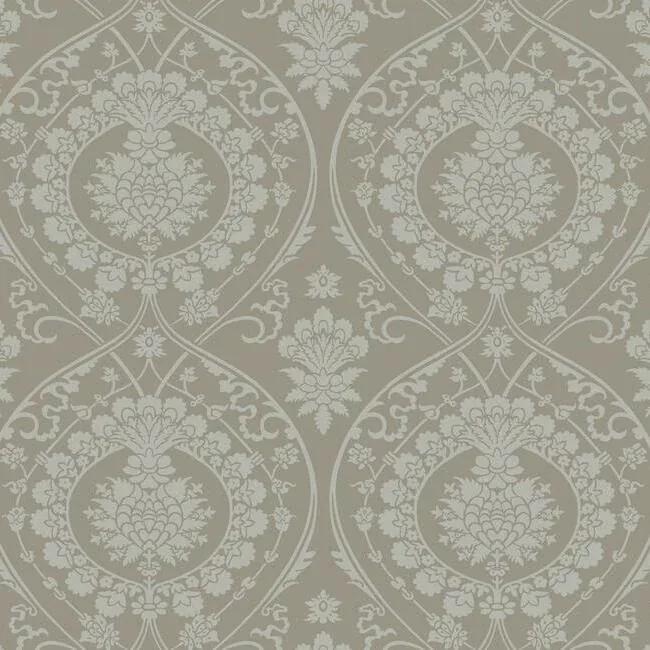 York Wallcoverings Imperial Damask Beige & Silver Wallpaper - SKU DM4902
