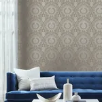 York Wallcoverings Imperial Damask Beige & Silver Wallpaper - SKU DM4902