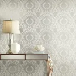 York Wallcoverings Imperial Damask Grey & Silver Wallpaper - SKU DM4904