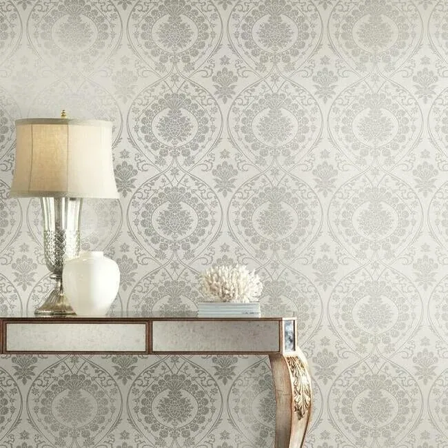 York Wallcoverings Imperial Damask Grey & Silver Wallpaper - SKU DM4904