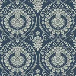 York Wallcoverings Imperial Damask Navy & Silver Wallpaper - SKU DM4901
