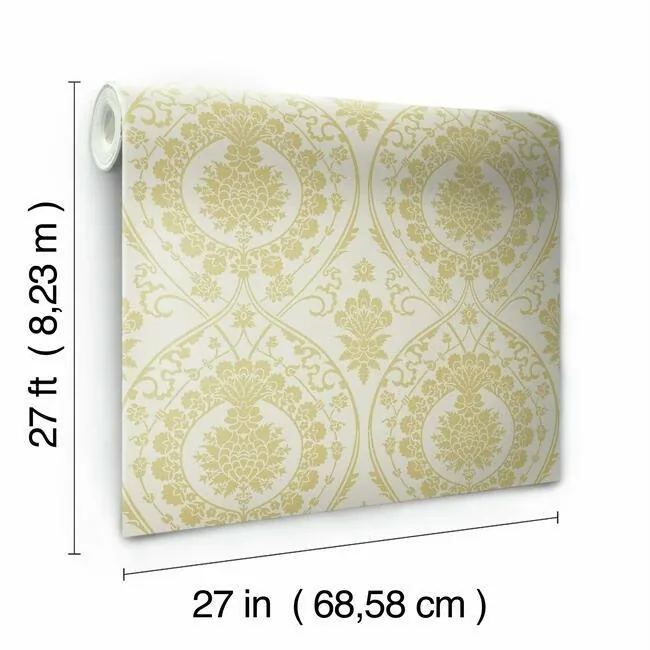 York Wallcoverings Imperial Damask Off White & Gold Wallpaper - SKU DM4903