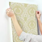 York Wallcoverings Imperial Damask Off White & Gold Wallpaper - SKU DM4903