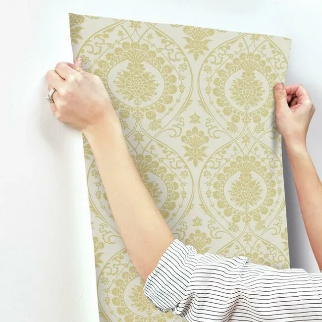York Wallcoverings Imperial Damask Off White & Gold Wallpaper - SKU DM4903