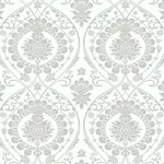 York Wallcoverings Imperial Damask White & Silver Wallpaper - SKU DM4905