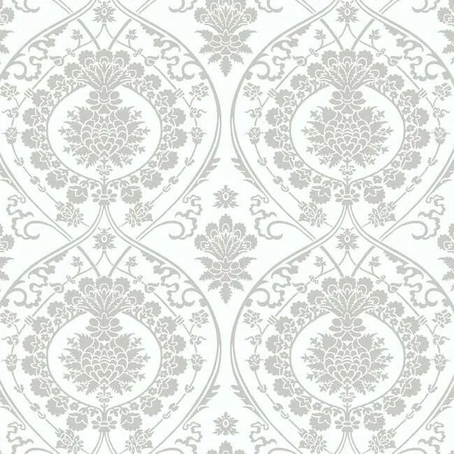 DM4905 | Imperial Damask White & Silver Wallpaper