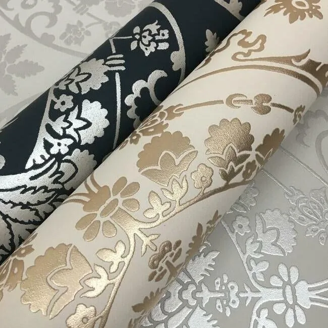 York Wallcoverings Imperial Damask White & Silver Wallpaper - SKU DM4905