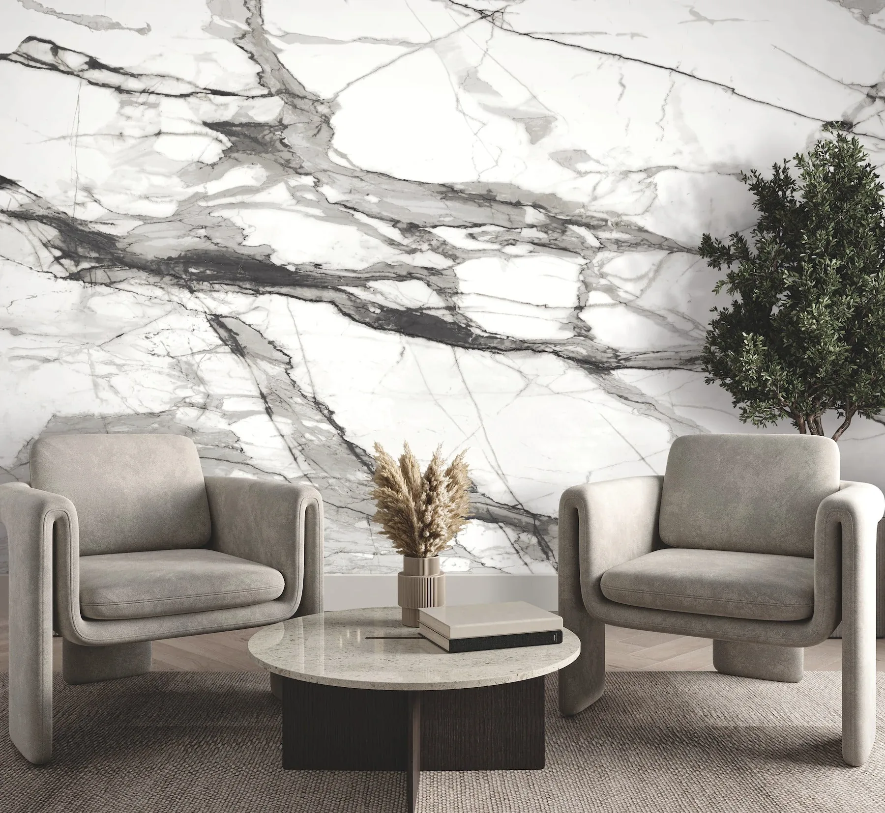 York Wallcoverings Imperial Marble Black & White Wall Mural - SKU FM1109M