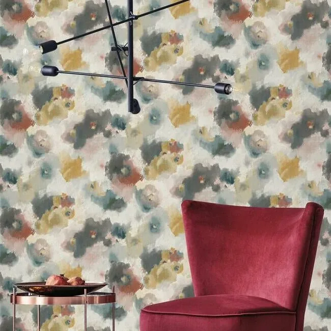 York Wallcoverings Impressionist Floral Copper & Blue Wallpaper - SKU UC3822