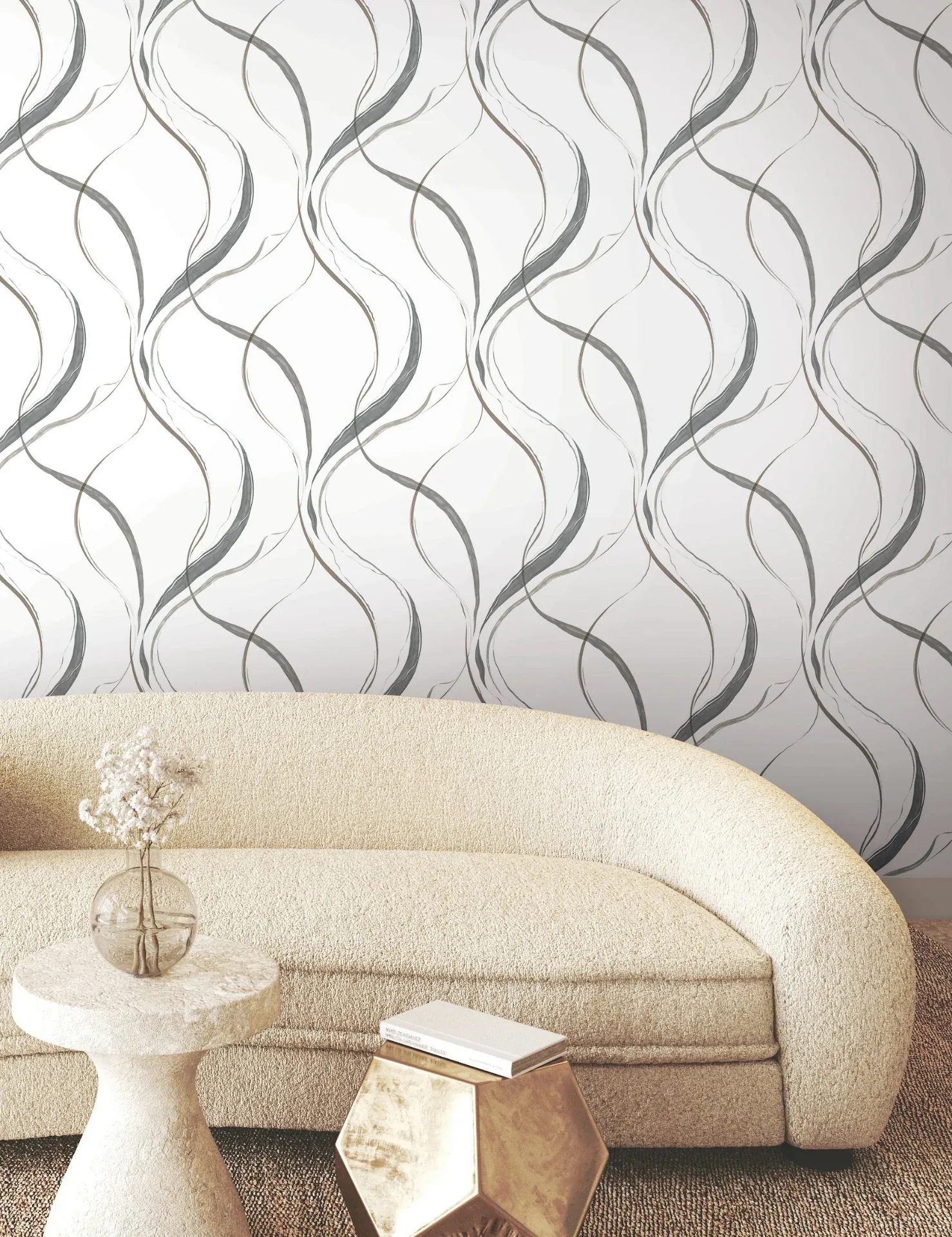 York Wallcoverings Ink Flow Black & Cocoa Wallpaper - SKU FM1092