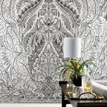 York Wallcoverings Jaipur Paisley Damas Black Wall Mural - SKU DM4911M