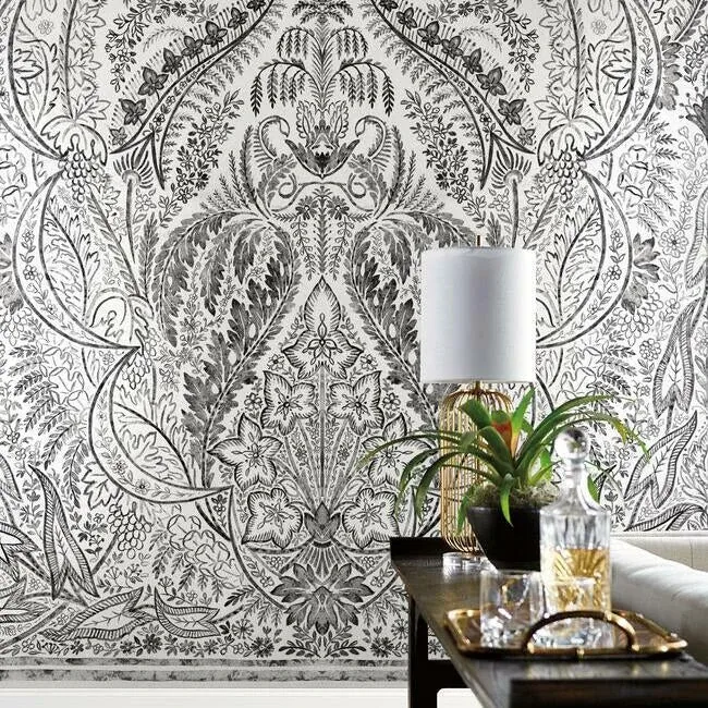 York Wallcoverings Jaipur Paisley Damas Black Wall Mural - SKU DM4911M