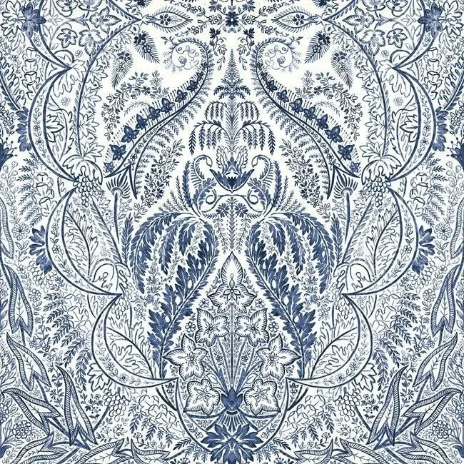 York Wallcoverings Jaipur Paisley Damas Blue Wall Mural - SKU DM4912M