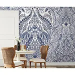 York Wallcoverings Jaipur Paisley Damas Blue Wall Mural - SKU DM4912M
