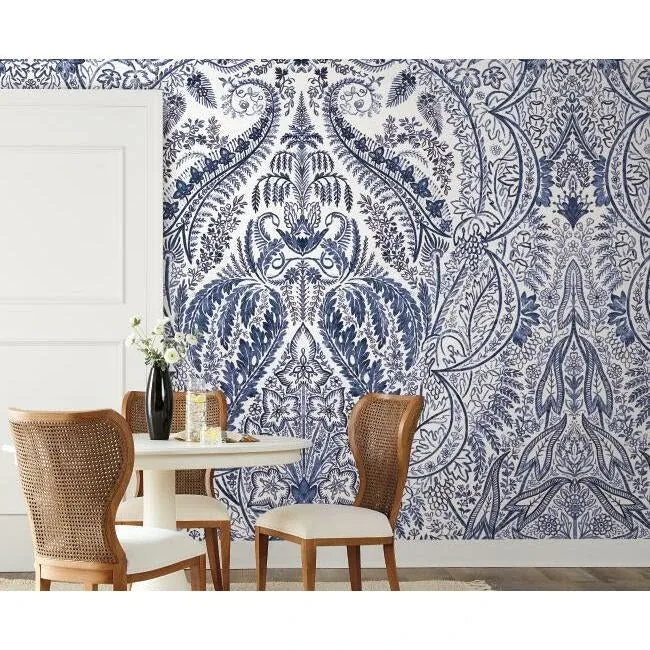 York Wallcoverings Jaipur Paisley Damas Blue Wall Mural - SKU DM4912M