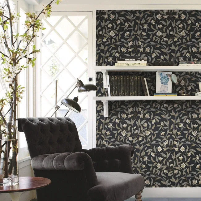 York Wallcoverings Jasmine Black Metallic Wallpaper - SKU GO8257