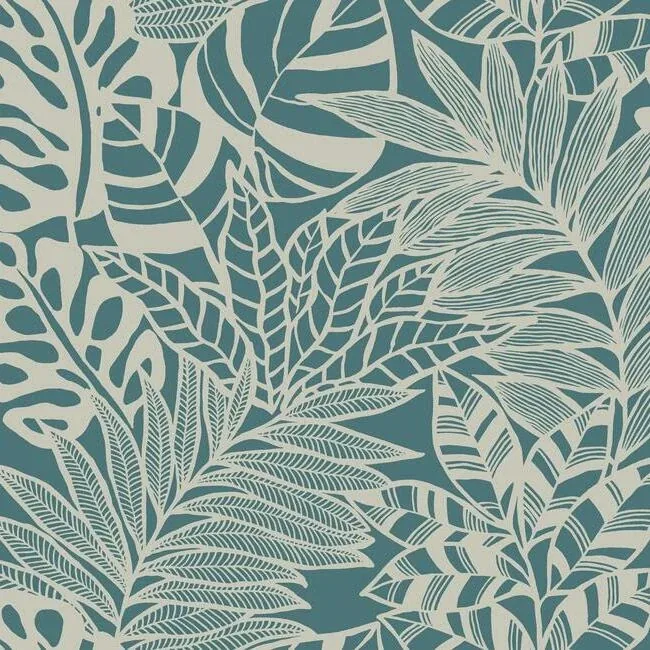 York Wallcoverings Jungle Leaves Teal Wallpaper - SKU SS2572