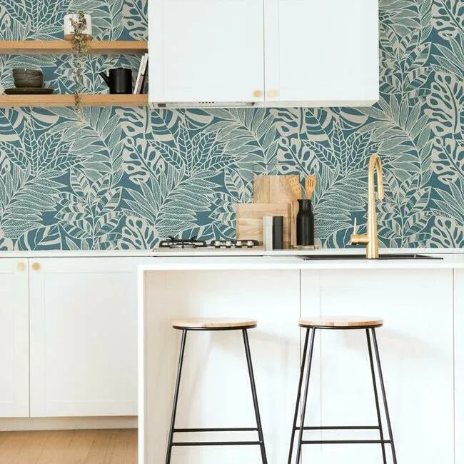 York Wallcoverings Jungle Leaves Teal Wallpaper - SKU SS2572