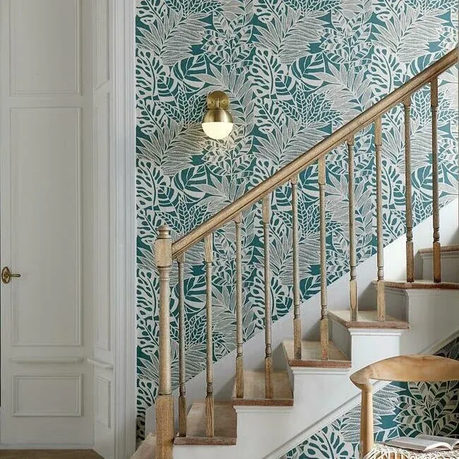 York Wallcoverings Jungle Leaves Teal Wallpaper | Wallpaper Twins York Wallcoverings Jungle Leaves Teal Wallpaper - SKU SS2572