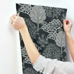 York Wallcoverings Kimono Trees Black Metallic Wallpaper - SKU BW3852