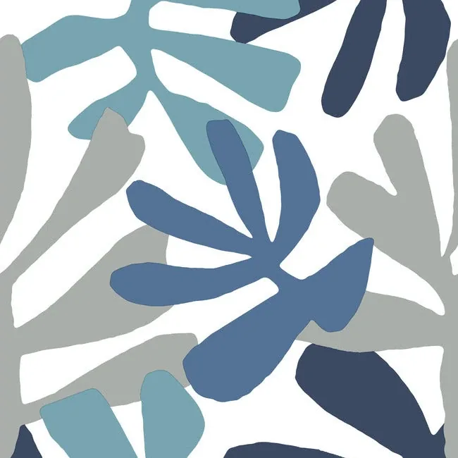 York Wallcoverings Kinetic Tropical Blue & Grey Peel & Stick Wallpaper - SKU PSW1242RL