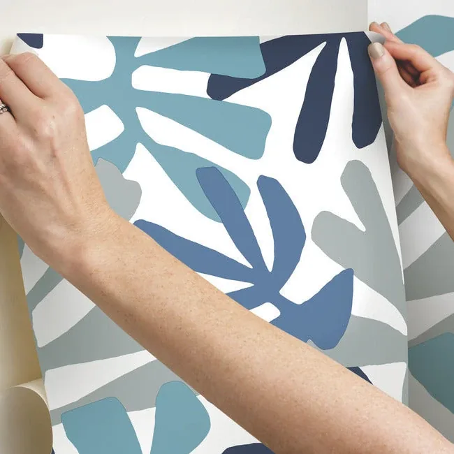 York Wallcoverings Kinetic Tropical Blue & Grey Peel & Stick Wallpaper - SKU PSW1242RL