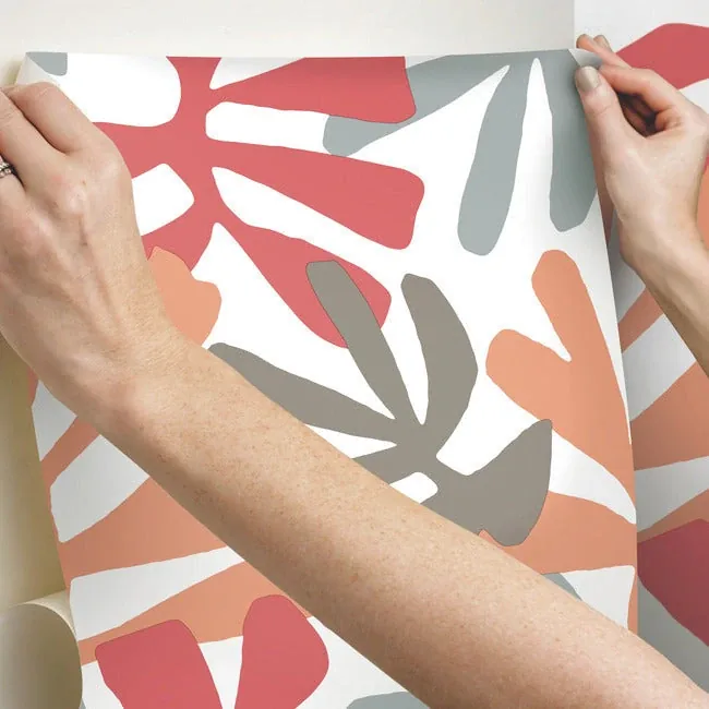 York Wallcoverings Kinetic Tropical Coral & Beige Peel & Stick Wallpaper - SKU PSW1240RL