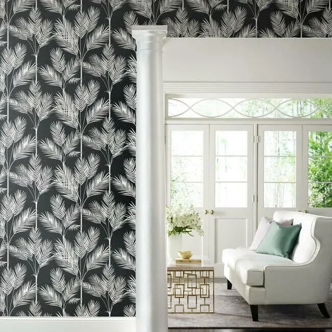 York Wallcoverings King Palm Silhouette Blue Wallpaper - SKU CV4409