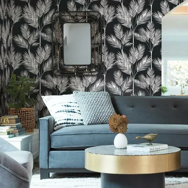 York Wallcoverings King Palm Silhouette Blue Wallpaper | Wallpaper Twins York Wallcoverings King Palm Silhouette Blue Wallpaper - SKU CV4409
