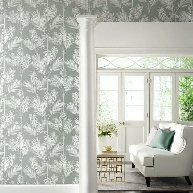 York Wallcoverings King Palm Silhouette Grey Wallpaper - SKU CV4412