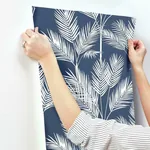 York Wallcoverings King Palm Silhouette Navy Wallpaper | Wallpaper Twins York Wallcoverings King Palm Silhouette Navy Wallpaper - SKU CV4410
