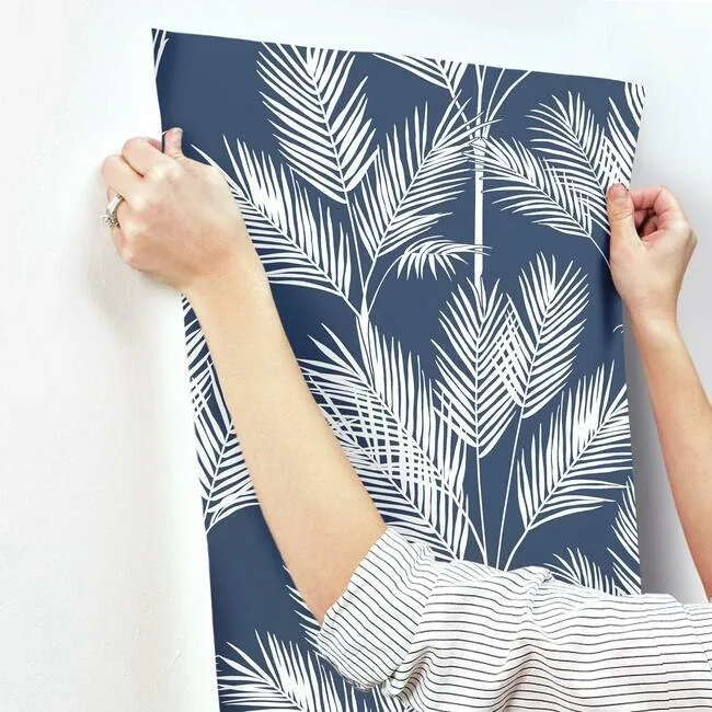 York Wallcoverings King Palm Silhouette Navy Wallpaper - SKU CV4410