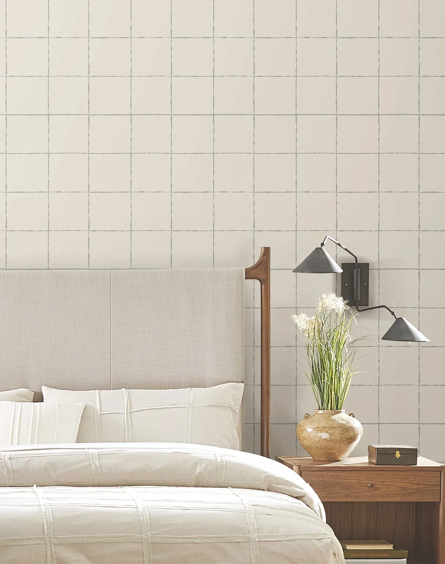 York Wallcoverings La Vitre Plaid Lichen Grey Wallpaper - SKU ZM2851