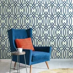 York Wallcoverings Large Lattice Blue Wallpaper | Wallpaper Twins York Wallcoverings Large Lattice Blue Wallpaper - SKU CM2383