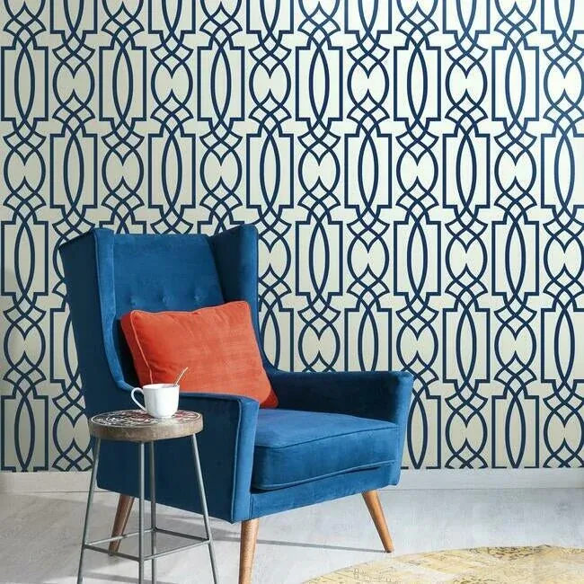 York Wallcoverings Large Lattice Blue Wallpaper - SKU CM2383