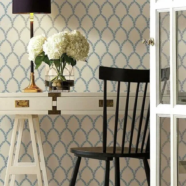 York Wallcoverings Laurel Blue & White Wallpaper - SKU RI5180