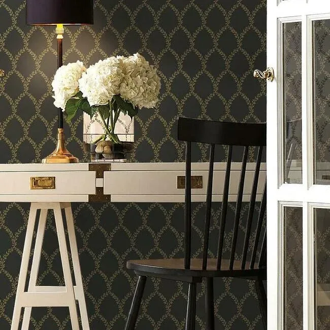 York Wallcoverings Laurel Gold & Black Wallpaper - SKU RI5177