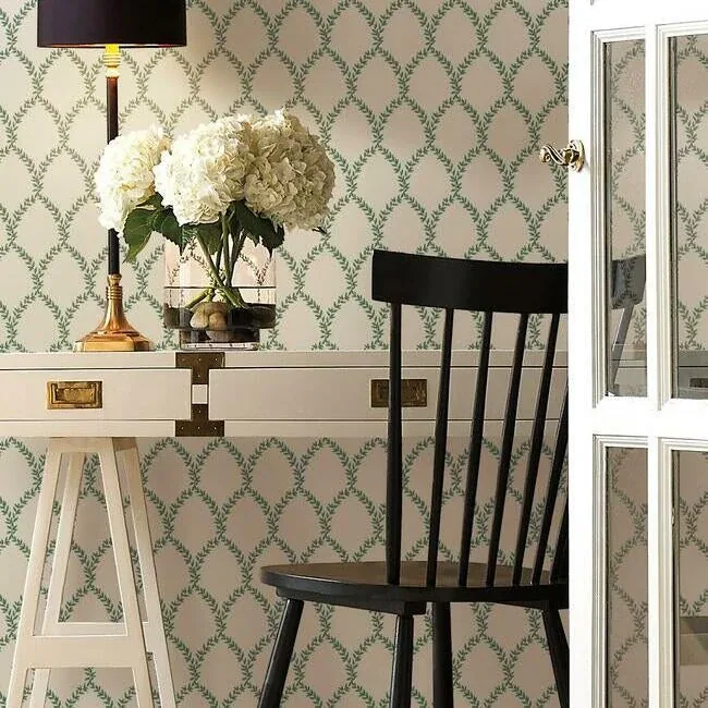 York Wallcoverings Laurel Green & White Wallpaper - SKU RI5178