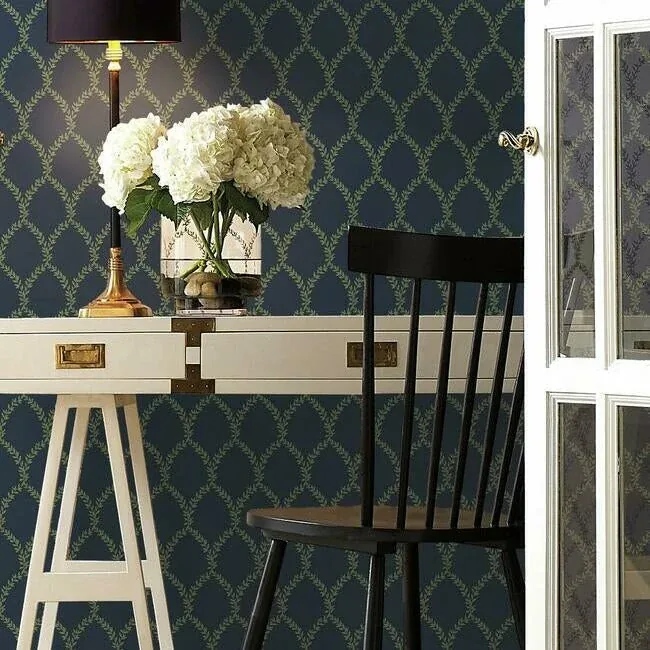 York Wallcoverings Laurel Navy Wallpaper - SKU RI5179