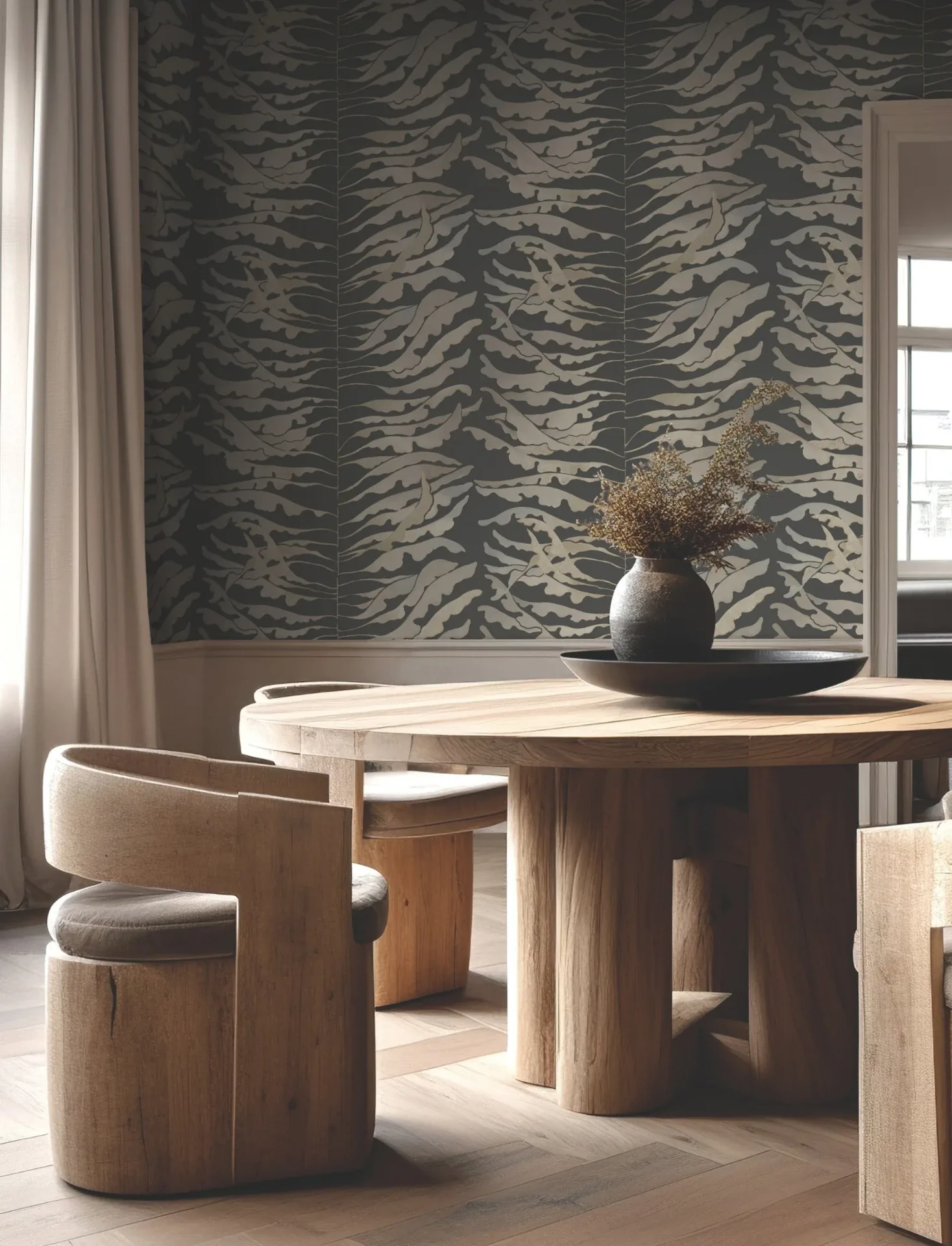 York Wallcoverings Leaf Column Black Wallpaper - SKU FM1042