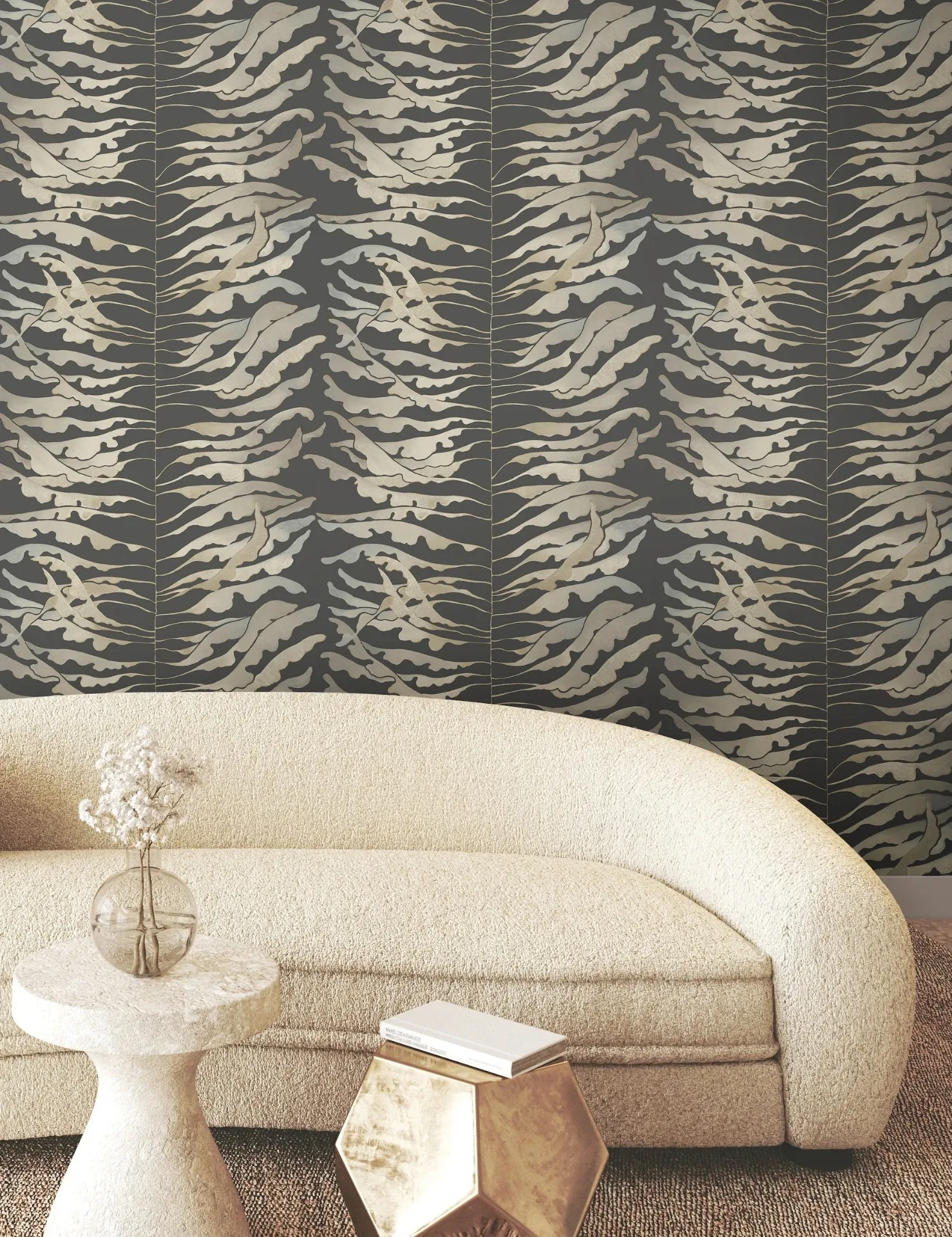 York Wallcoverings Leaf Column Black Wallpaper - SKU FM1042