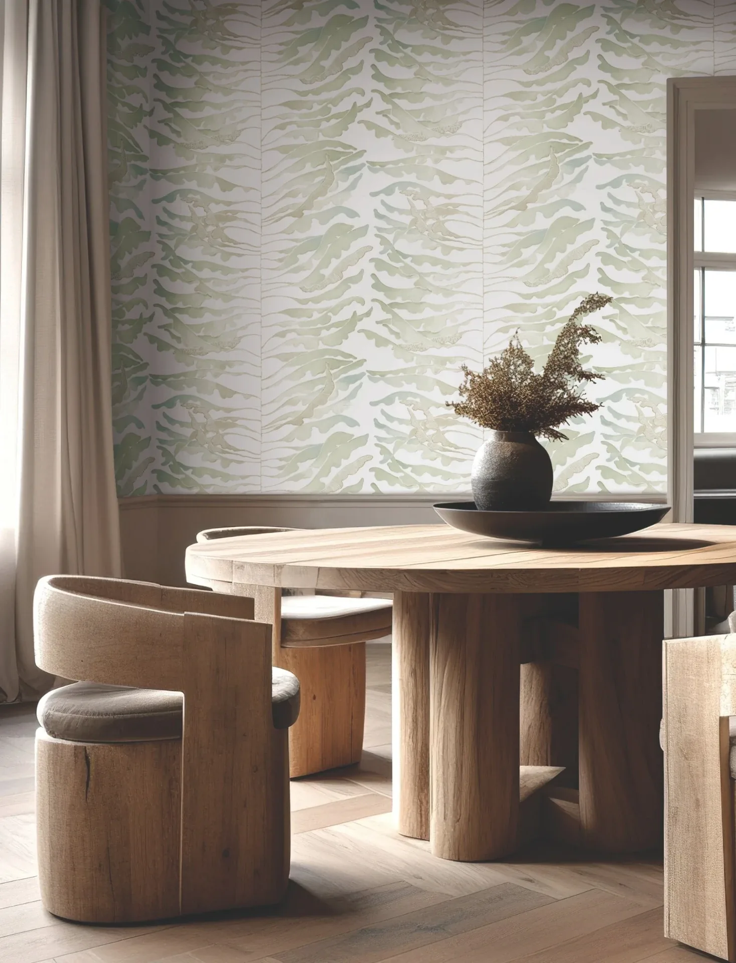 York Wallcoverings Leaf Column Green Wallpaper - SKU FM1045
