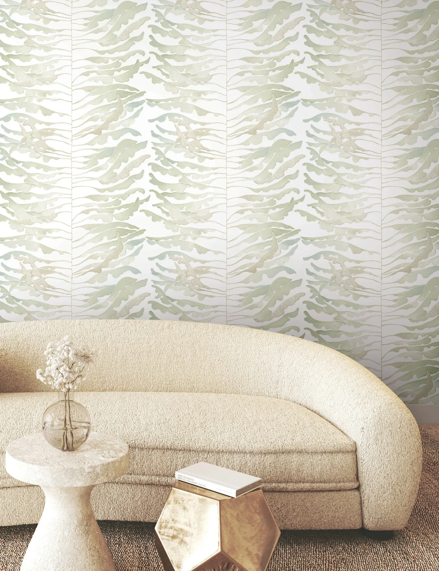 York Wallcoverings Leaf Column Green Wallpaper - SKU FM1045