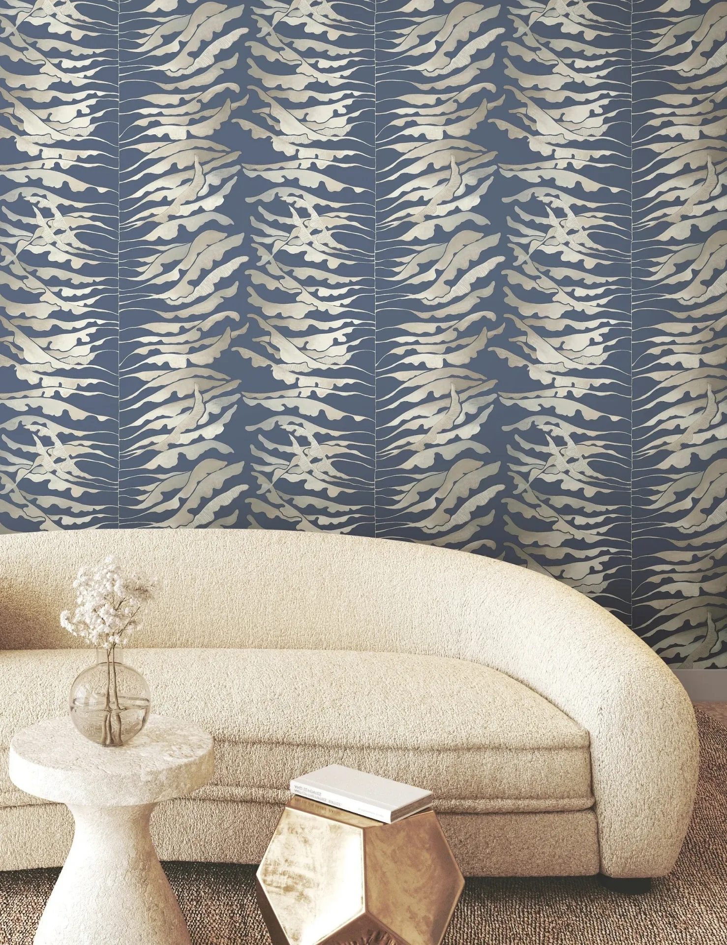 York Wallcoverings Leaf Column Navy Wallpaper - SKU FM1043