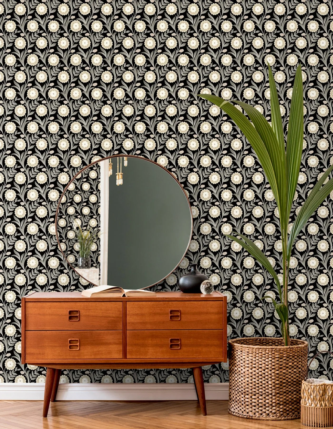 York Wallcoverings Lillian Black Floral Vine Peel & Stick Wallpaper - SKU PSW1581RL