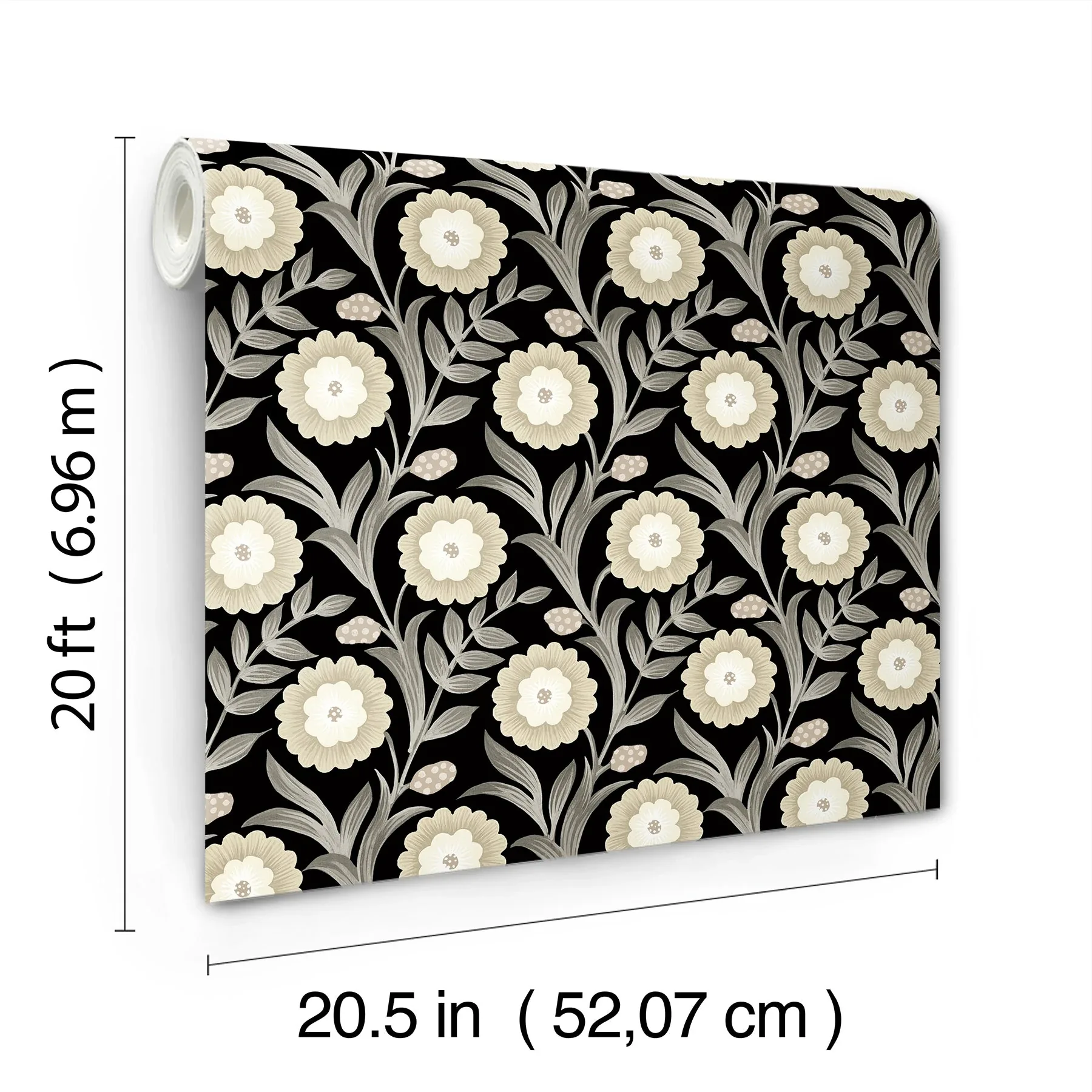 York Wallcoverings Lillian Black Floral Vine Peel & Stick Wallpaper - SKU PSW1581RL