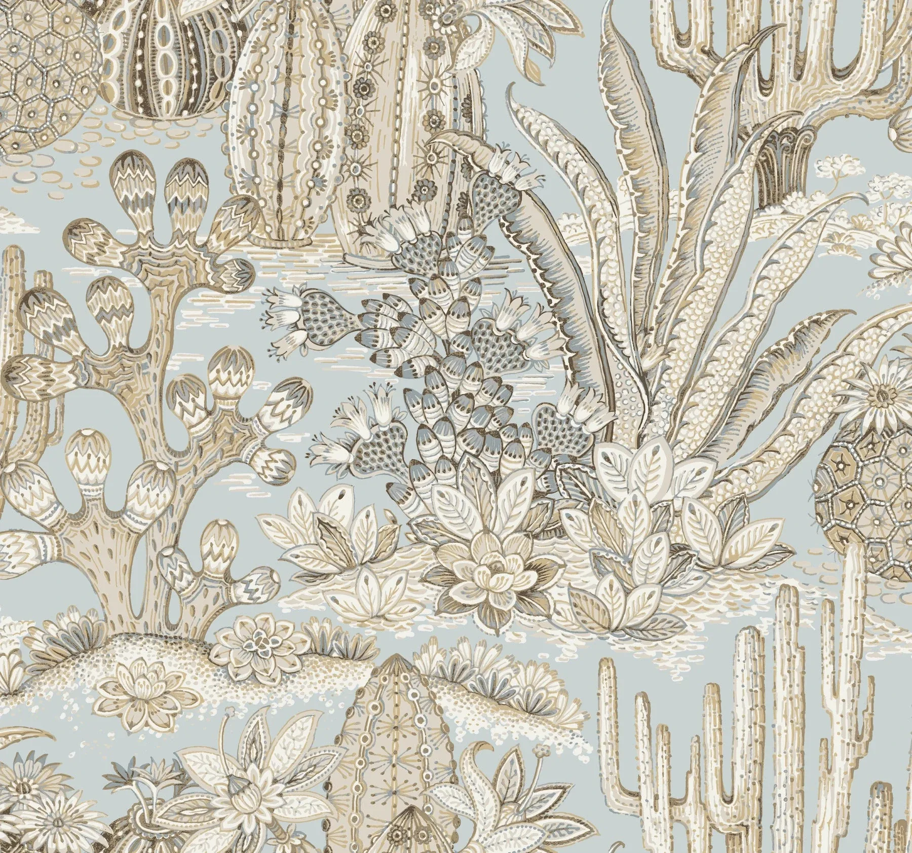 MT5634 | Lotus Land Cacti Sky Blue Wallpaper
