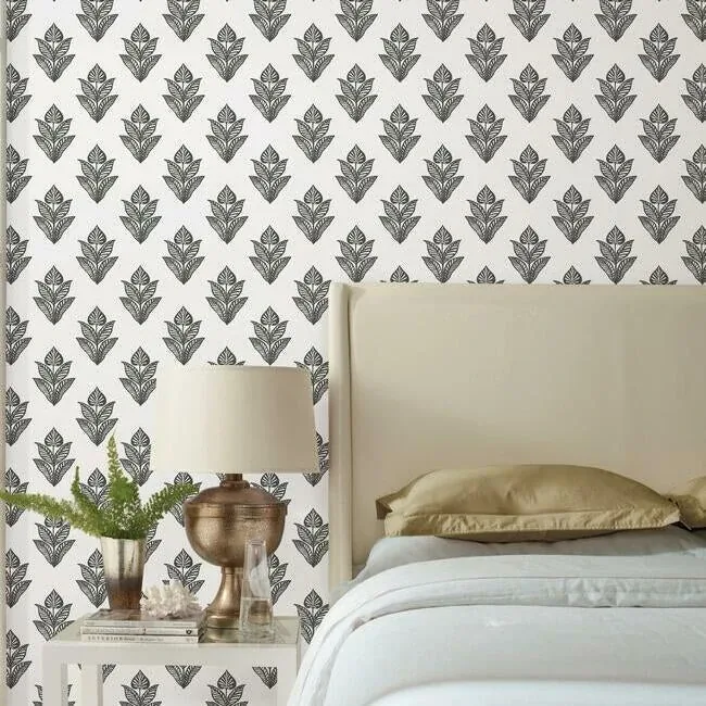York Wallcoverings Lotus Motif Black & White Wallpaper | Wallpaper Twins York Wallcoverings Lotus Motif Black & White Wallpaper - SKU BW3977