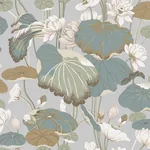 York Wallcoverings Lotus Pond Grey & Blue Wallpaper - SKU GO8294