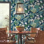 York Wallcoverings Lotus Pond Navy Metallic Wallpaper | Wallpaper Twins York Wallcoverings Lotus Pond Navy Metallic Wallpaper - SKU GO8295